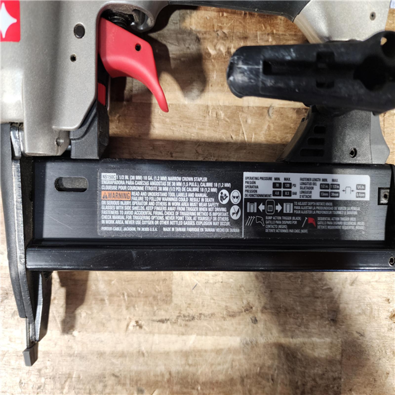 HOUSTON LOCATION - AS - IS Porter Cable NS150C - 18 Gauge 1/2  to 1-1/2  Narrow Crown Air Stapler (TOOL ONLY)