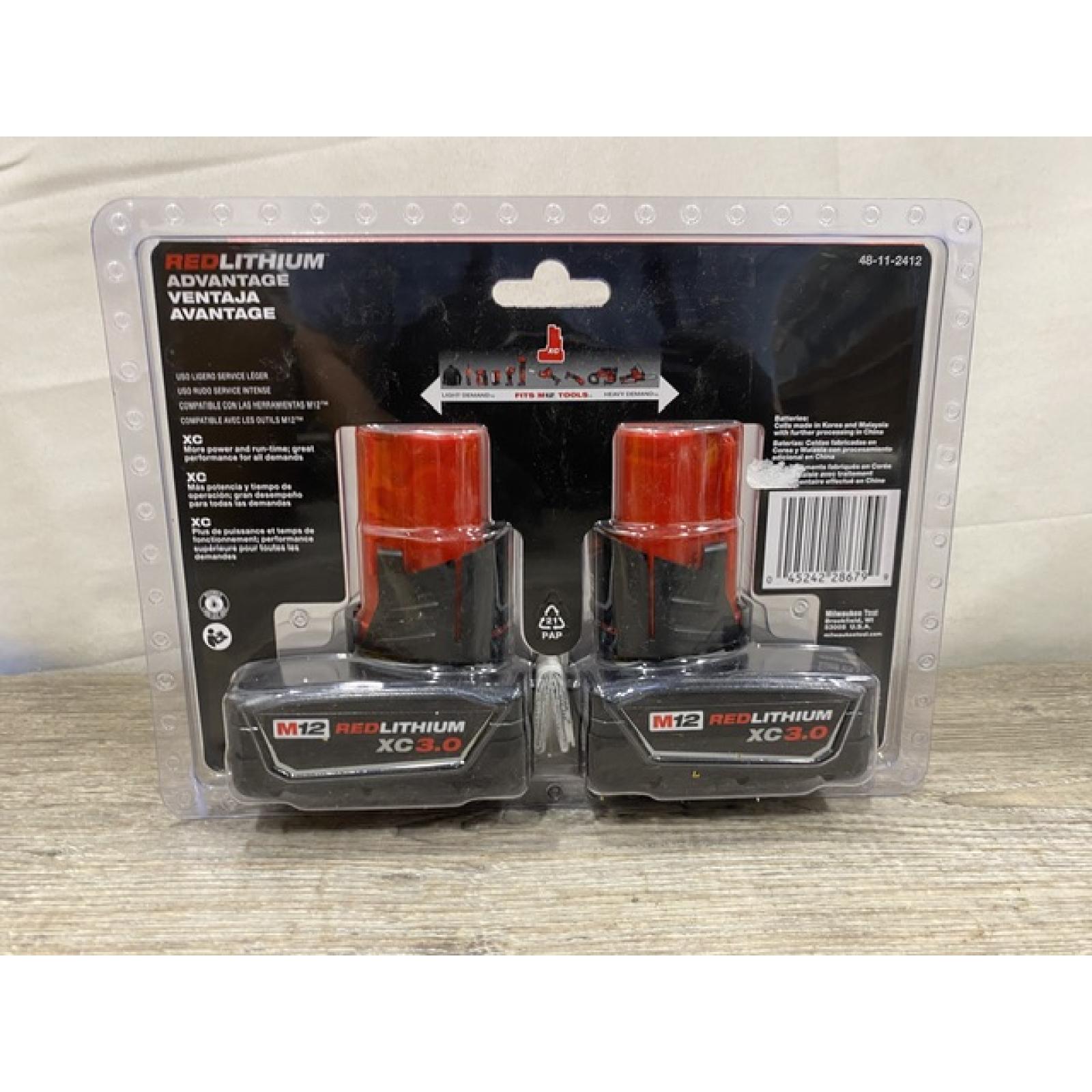 NEW - Milwaukee 12-Volt Lithium-Ion XC Extended Capacity 3.0 Ah Battery Pack (2-Pack)
