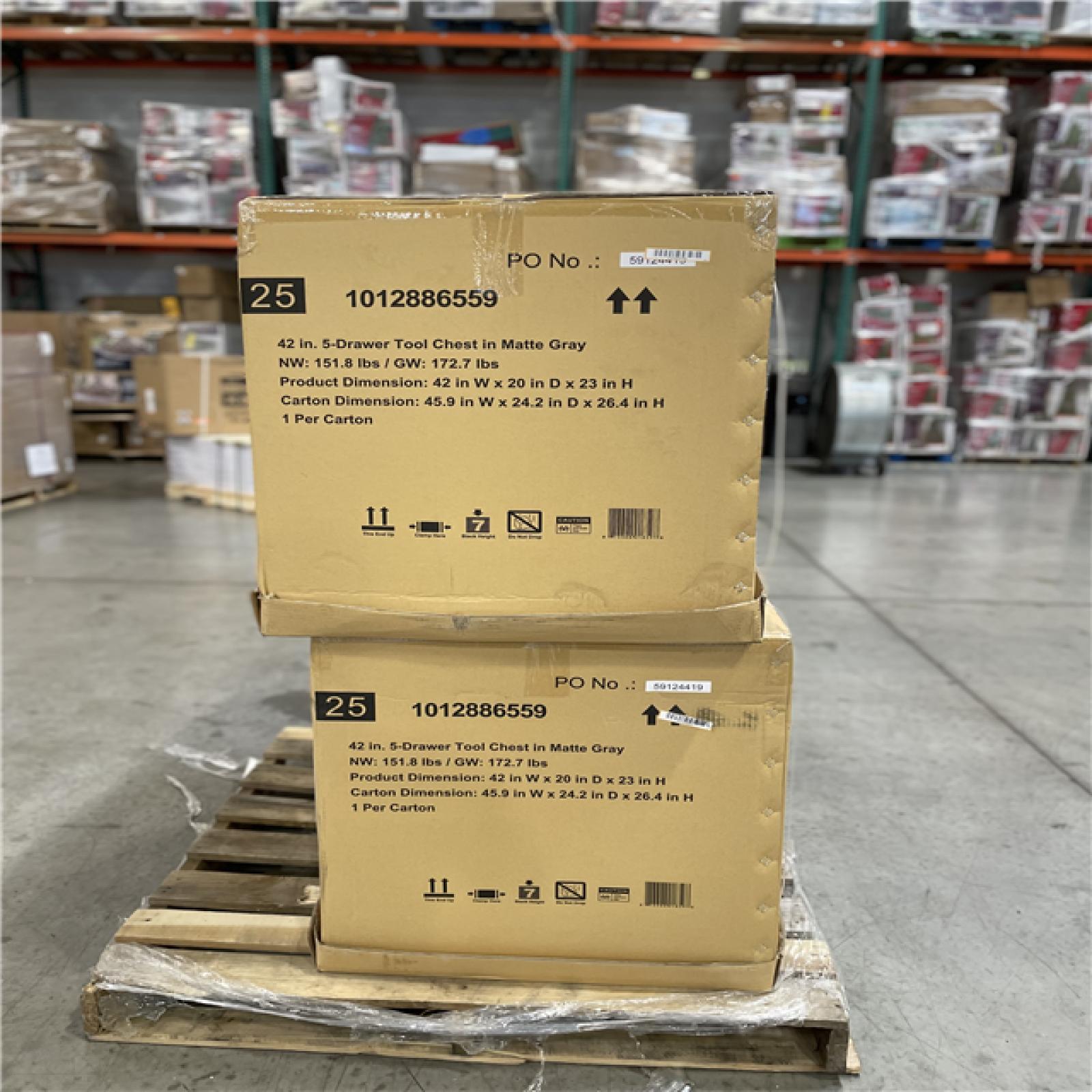 DALLAS LOCATION- HUSKY Heavy Duty 42 in. W x 20 in. D 5-Drawer Matte Gray Top Tool Chest PALLET (2 UNITS)