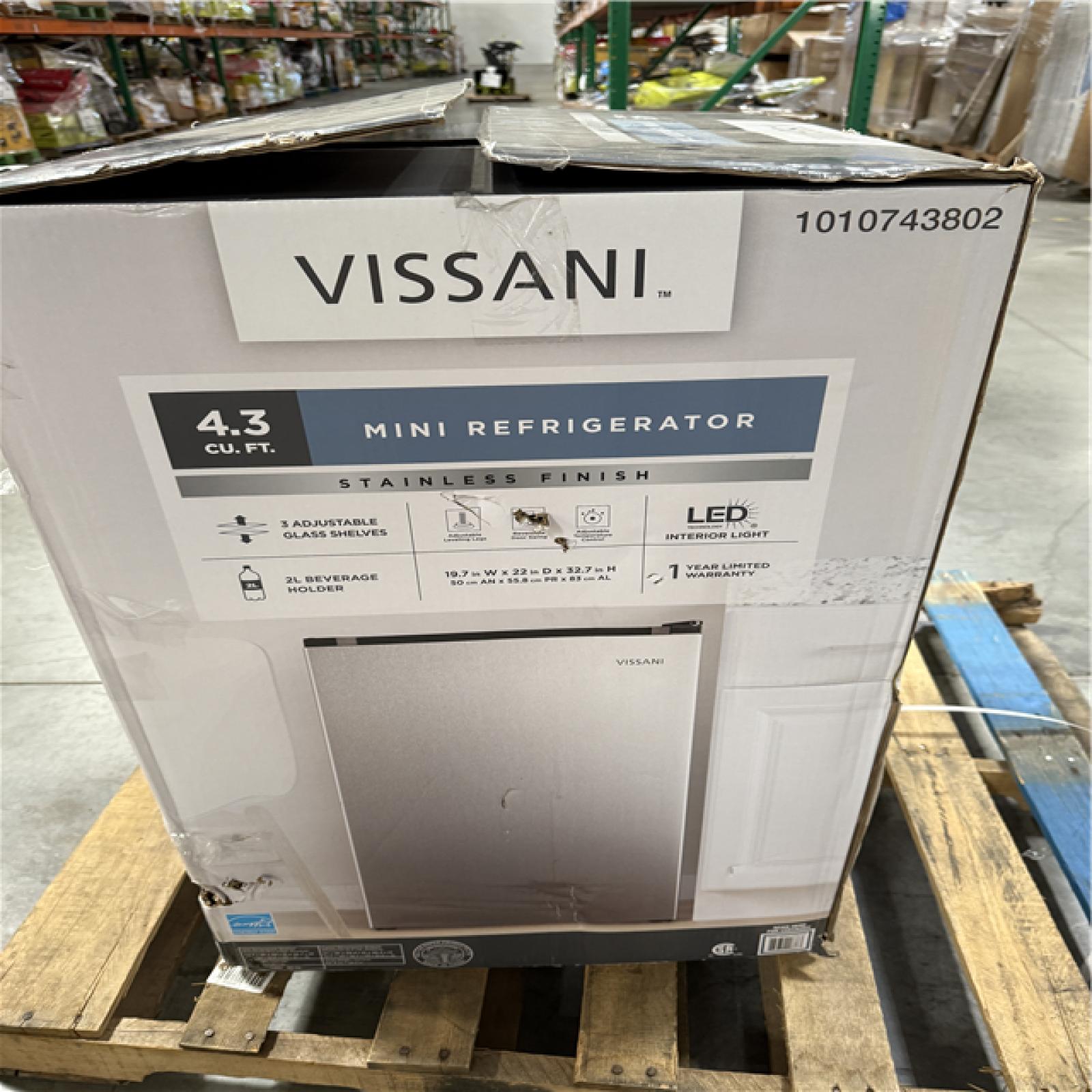 CALIFORNIA NEW VISSANI MINI REFRIGERATOR 43 CU. FT. STAINLESS STEAL FINISH