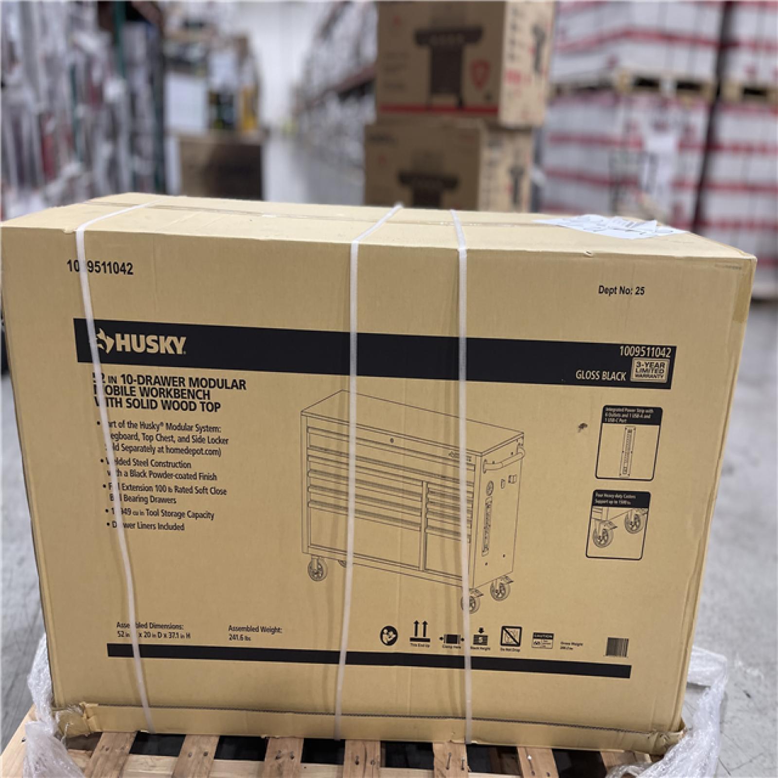 DALLAS LOCATION - Husky Modular Tool Storage 52 in. W x 20 in. D Standard Duty Black Mobile Workbench Cabinet