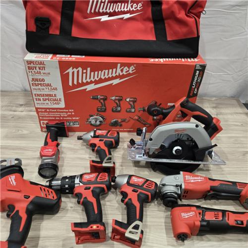 AS-IS M18 18V Lithium-Ion Cordless Combo Kit (8-Tool) with (3) Batteries, Charger and (2) Tool Bags