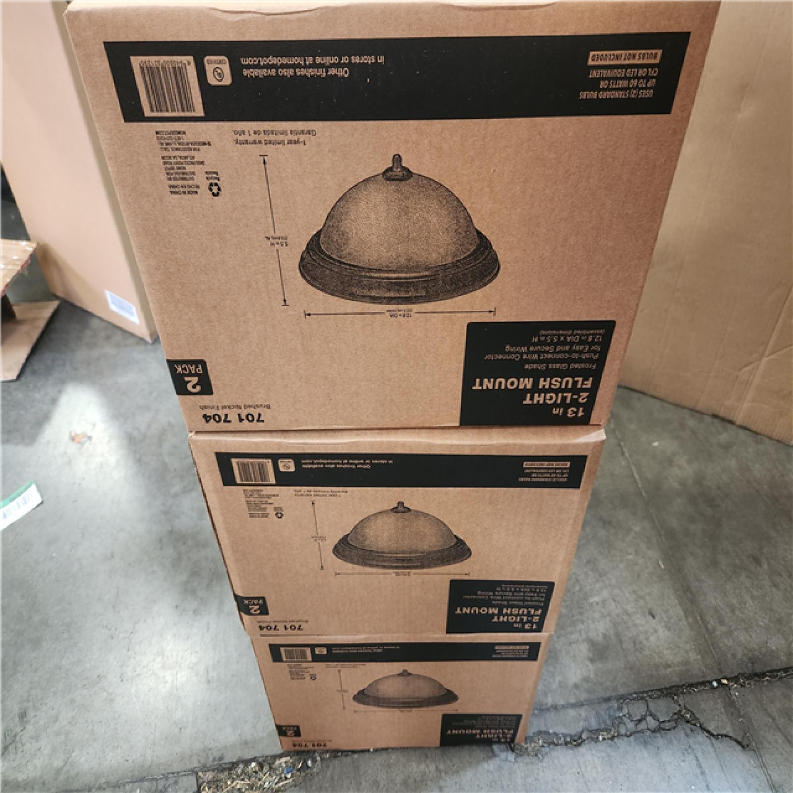 Phoenix NEW Commercial Electric 13 in. 2-Light Brushed Nickel Flush Mount with Frosted Glass Shade (3-Pack Per Box) Pallet (27-Boxes)