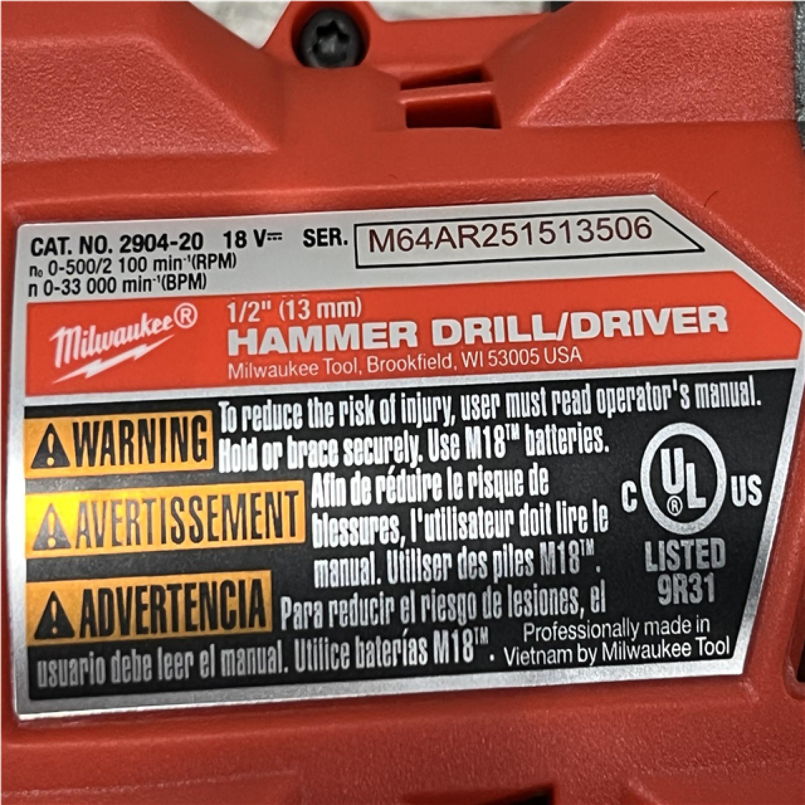 AS-IS Milwaukee FUEL 18V Lithium-Ion Brushless Cordless 1/2 in. Hammer Drill Driver Kit