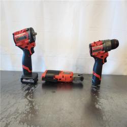 AS-IS- M12 FUEL 12V Lithium-Ion Cordless Drill Driver  Impact Wrench  and Ratchet Combo Kit (3-Tool) W/Batteries  Charger & Bag
