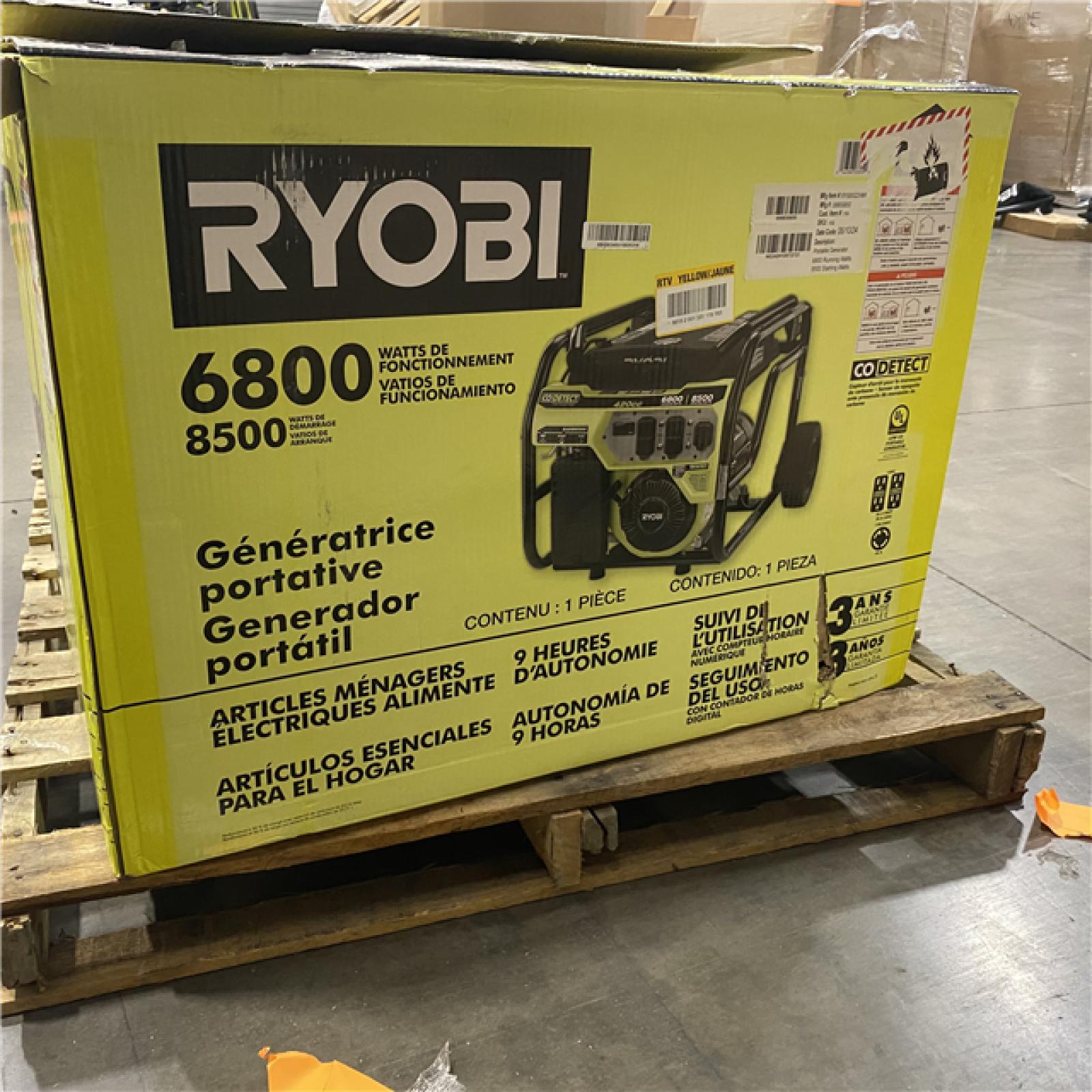 Dallas Location - As-Is RYOBI 6800-Watt Gasoline Powered Portable Generator