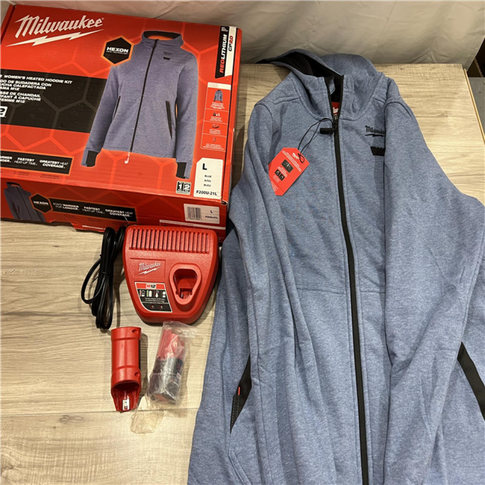AS-IS Milwaukee Women's Large  12-Volt Lithium Ion Cordless Blue Heated Hooded Jacket Kit