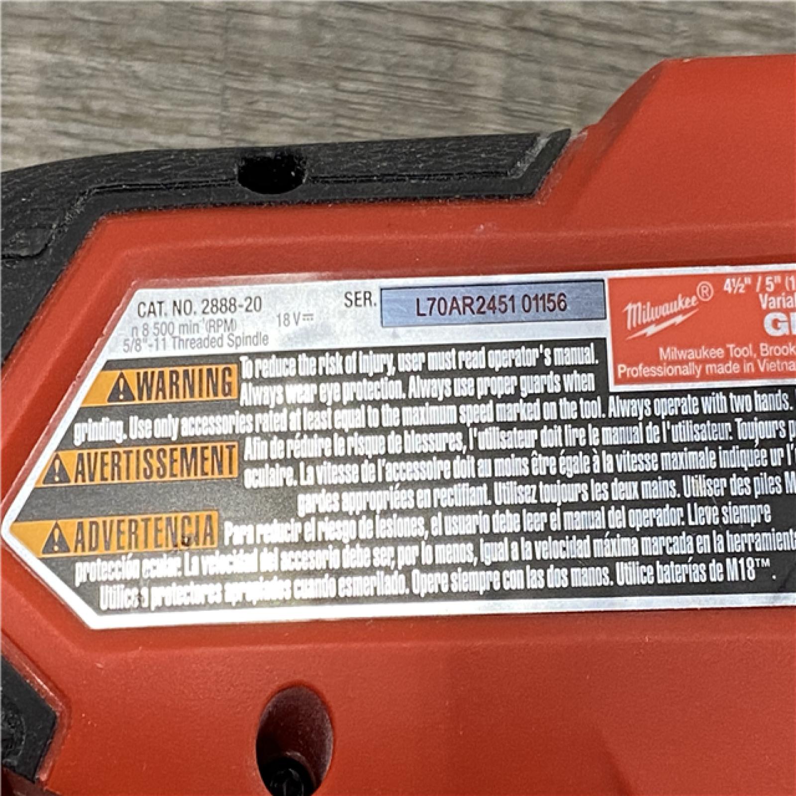 AS-IS Milwaukee FUEL 18V Lithium-Ion Brushless Cordless 4-1/2 in./5 in. Grinder with Variable Speed & Paddle Switch (Tool-Only)