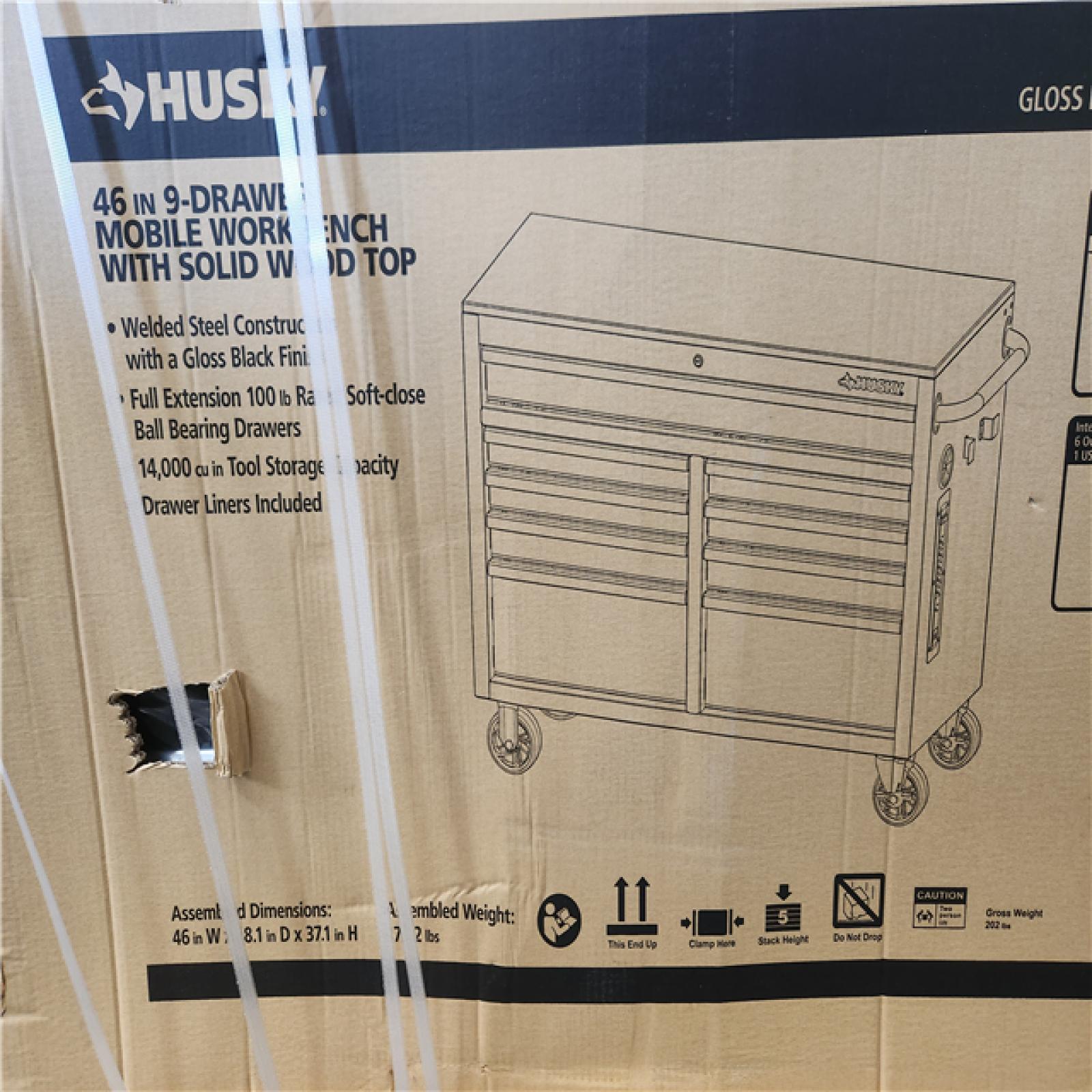 Phoenix NEW Husky Tool Storage 46 in. W x 18 in. D 9-Drawer Mobile Workbench Cabinet in Gloss Black (SEALED)