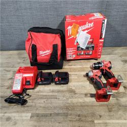 HOUSTON LOCATION - AS-IS Milwaukee M18 18V Lithium-Ion Brushless Cordless Compact Drill/Impact Combo Kit (2-Tool) W/(2) 2.0 Ah Batteries  Charger & Bag