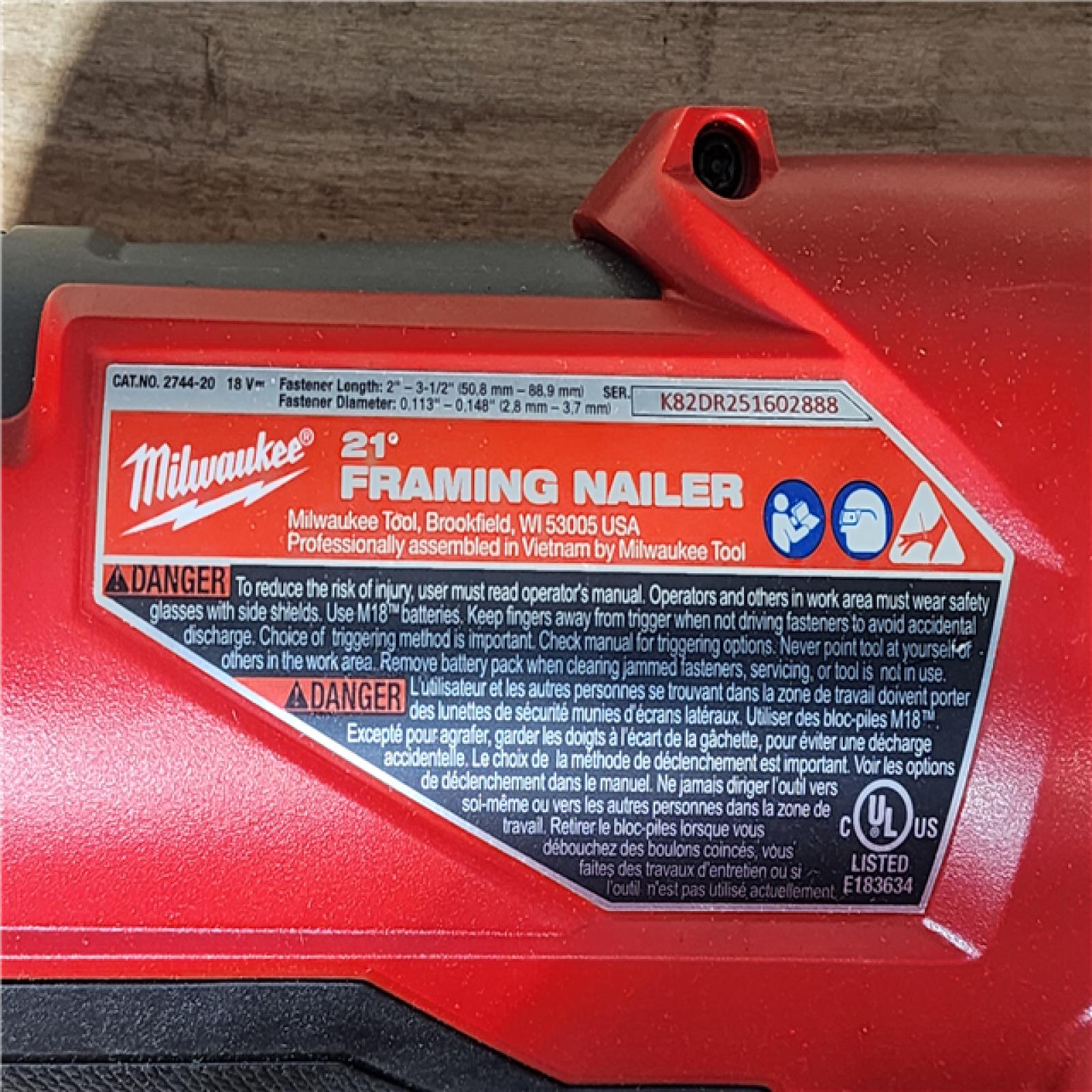 HOUSTON LOCATION - AS-IS (APPEARS LIKE NEW) Milwaukee FUEL 3-1/2 in. 18-Volt 21-Degree Lithium-Ion Brushless Cordless Framing Nailer (Tool-Only)