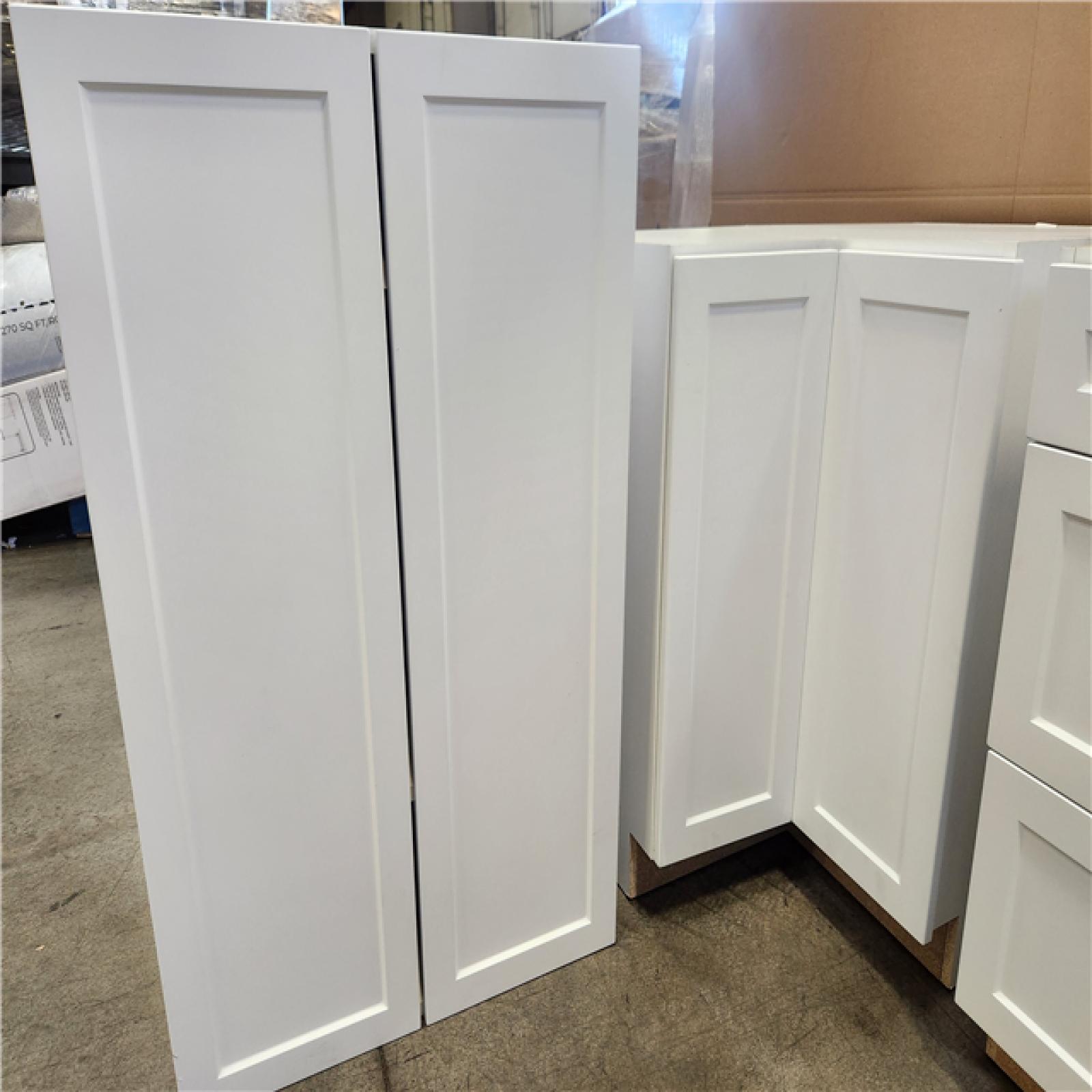 Phoenix AS-IS Hampton Bay Designer Series Melvern Assembled Shaker EZ Kitchen Cabinets in White Pallet (8-Cabinets)