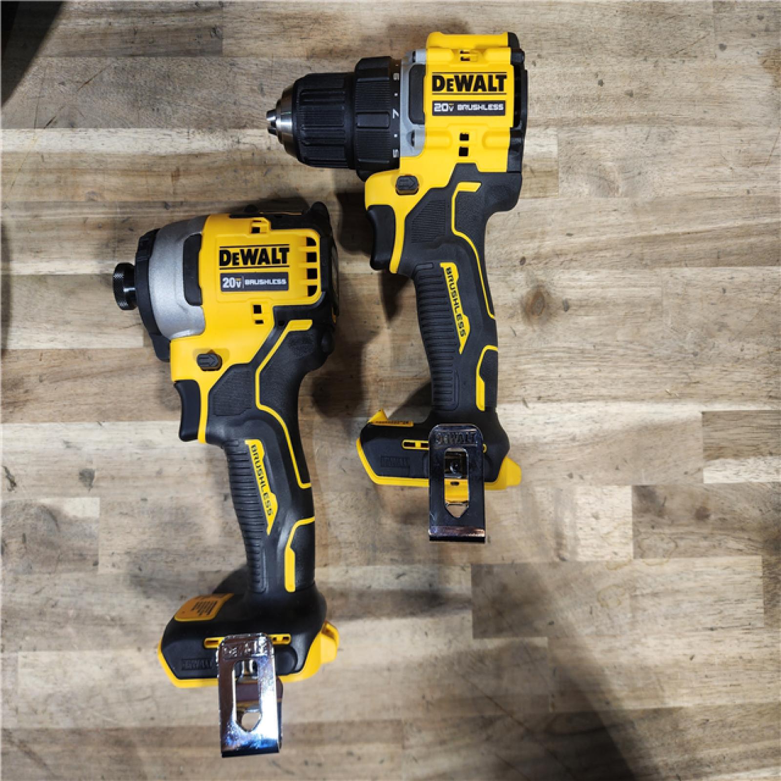 HOUSTON LOCATION - AS-IS Dewalt DCK225D2 20V MAX ATOMIC Brushless Compact Lithium-Ion 1/2 in. Cordless Drill Driver and 1/4 in. Impact Driver Combo Kit with 2 Batteries 2 Ah