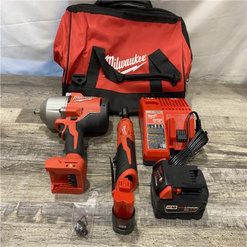 AS-IS Milwaukee 12/18V Lithium-Ion Cordless 3/8 in. Ratchet and 1/2 in. High Torque Impact Wrench with Friction Ring Combo Kit