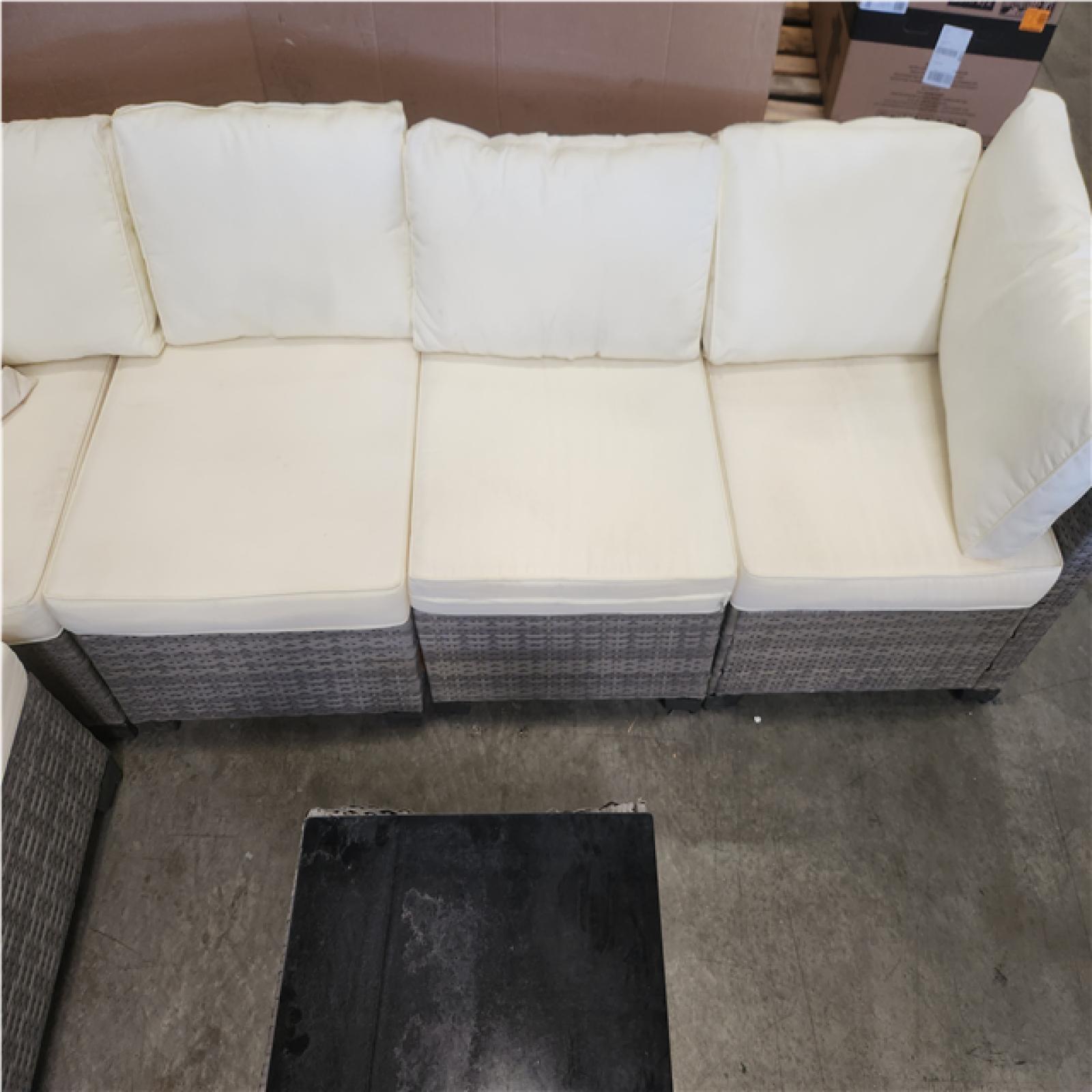 Phoenix JUSKYS GUKOO Gray 7-Piece Wicker Metal Frame Sofa Seating Group with White Cushions and Coffee Table