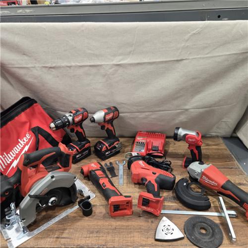 AS-IS Milwaukee M18 18-Volt Lithium-Ion Cordless Combo Kit 7-Tool with 2-Batteries, Charger and Tool Bag