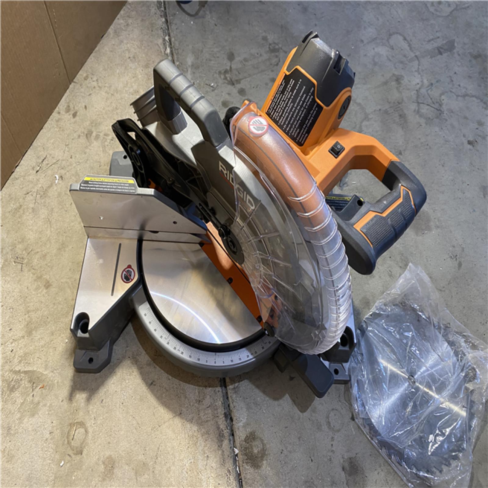 Houston location AS-IS RIDGID 15 Amp 10 in. Corded Dual Bevel Miter Saw with LED Cut Line Indicator