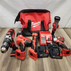 AS-IS - Milwaukee M18 18V Lithium-Ion Cordless Combo Kit (5-Tool) with (2) Batteries, Charger and Tool Bag