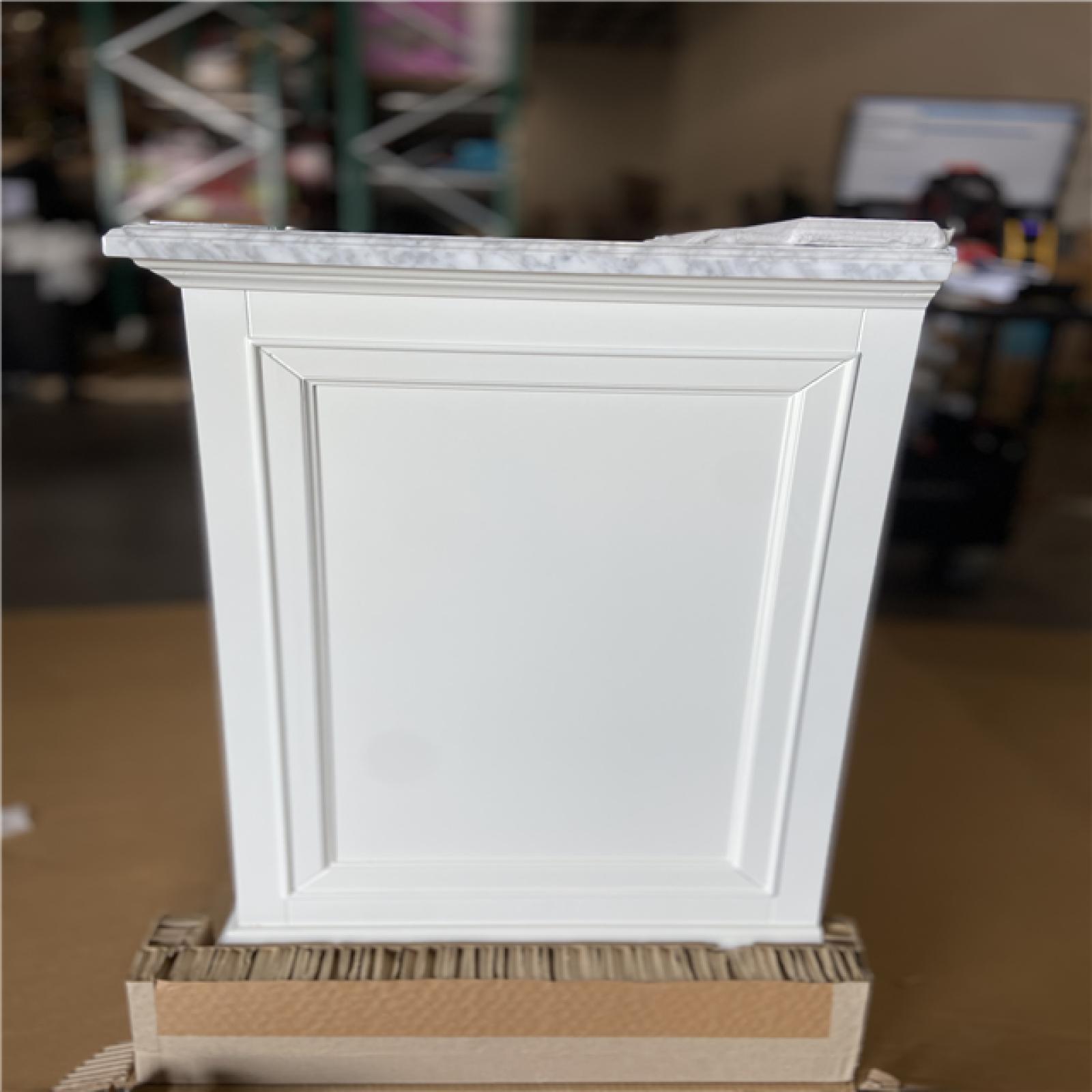 DALLAS LOCATION - Home Decorators Collection Windlowe 61 in. Double Sink White Bath Vanity with White Carrara White Marble Top (Assembled)