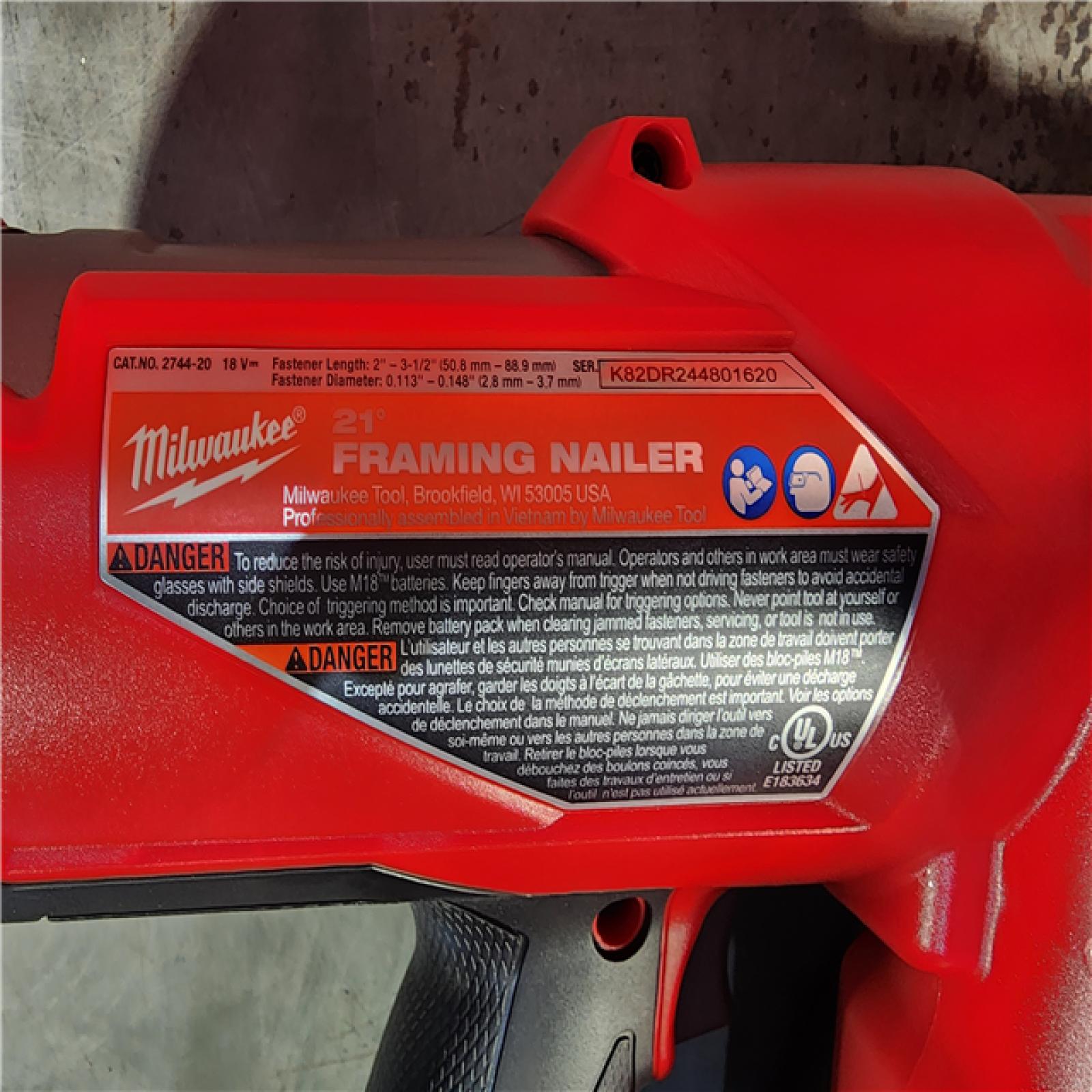 HOUSTON LOCATION - AS-IS (APPEARS LIKE NEW) Milwaukee 2744-20 M18 FUEL 21-Degree Cordless Framing Nailer (Tool Only)
