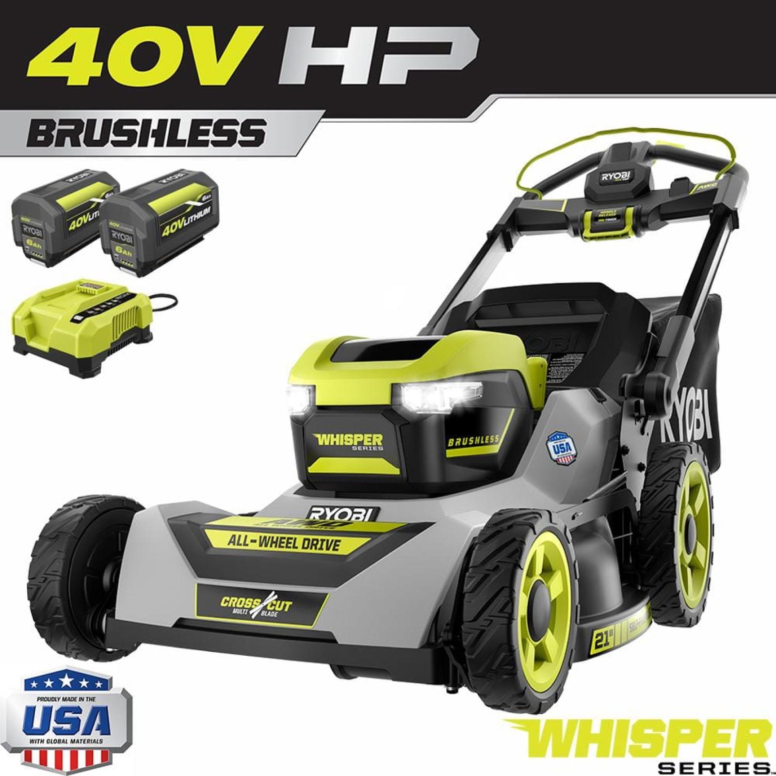 NEW- 40V HP Brushless Whisper Series 21 Walk Behind Self-Propelled All Wheel Drive Lawn Mower-(2) 6.0 Ah Batteries & Charger