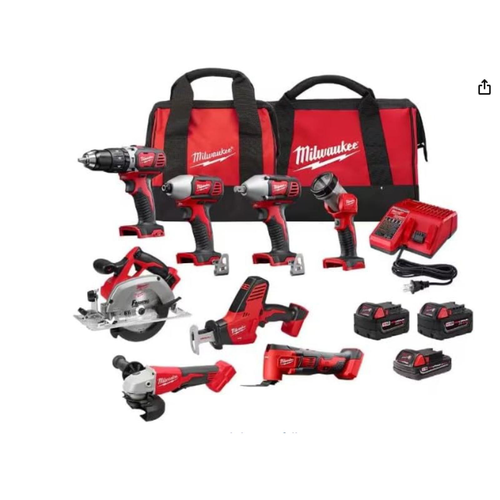 NEW! - Milwaukee M18 18V Cordless Power Tool Combo Kit, 8-Tool Set