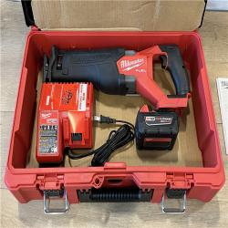 AS-IS MILWAUKEE M18 FUEL18V Lithium-Ion Brushless Cordless SAWZALL Reciprocating Saw with PACKOUT Tool-Box  (1) 5.0 Battery  and Charger