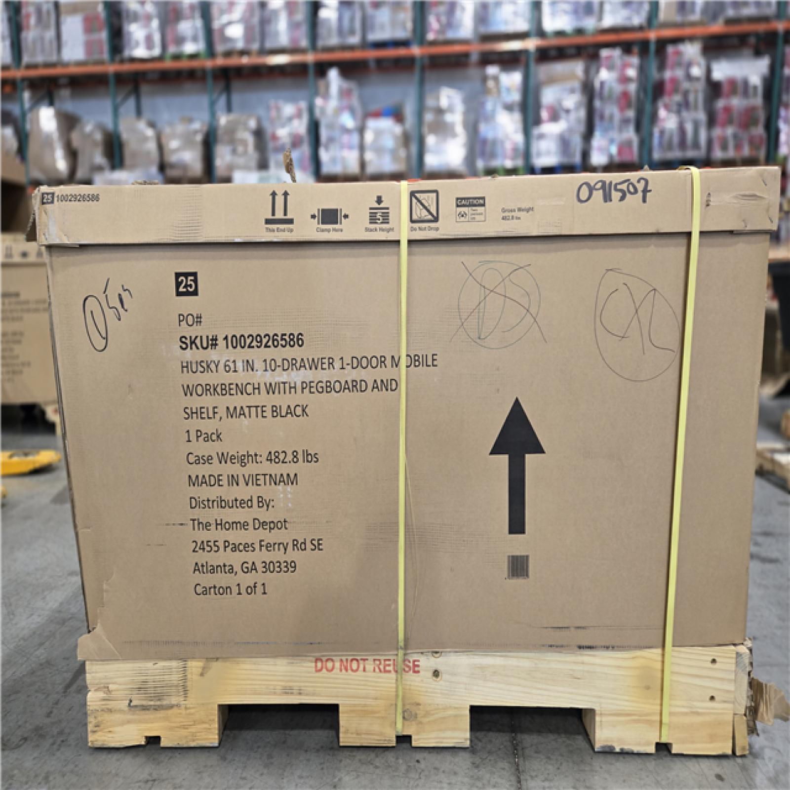 DALLAS LOCATION- AS-IS HUSKY 61 in. W x 26 in. D Heavy Duty 10-Drawer 1-Door Mobile Workbench