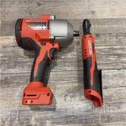 AS-IS Milwaukee 12/18V Lithium-Ion Cordless 3/8 in. Ratchet and 1/2 in. High Torque Impact Wrench with Friction Ring Combo Kit