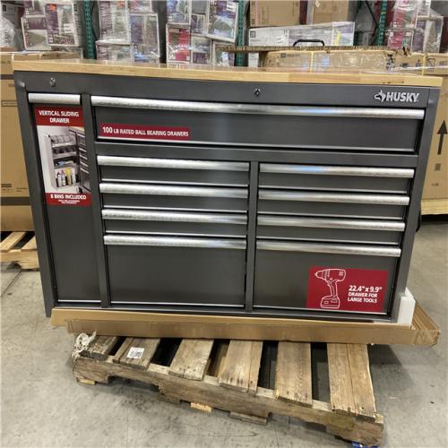 DALLAS LOCATION - Husky 61 in. W x 24 in. D Standard Duty 10-Drawer Mobile Workbench Tool Chest with Sliding Bin Storage Drawer in Silver