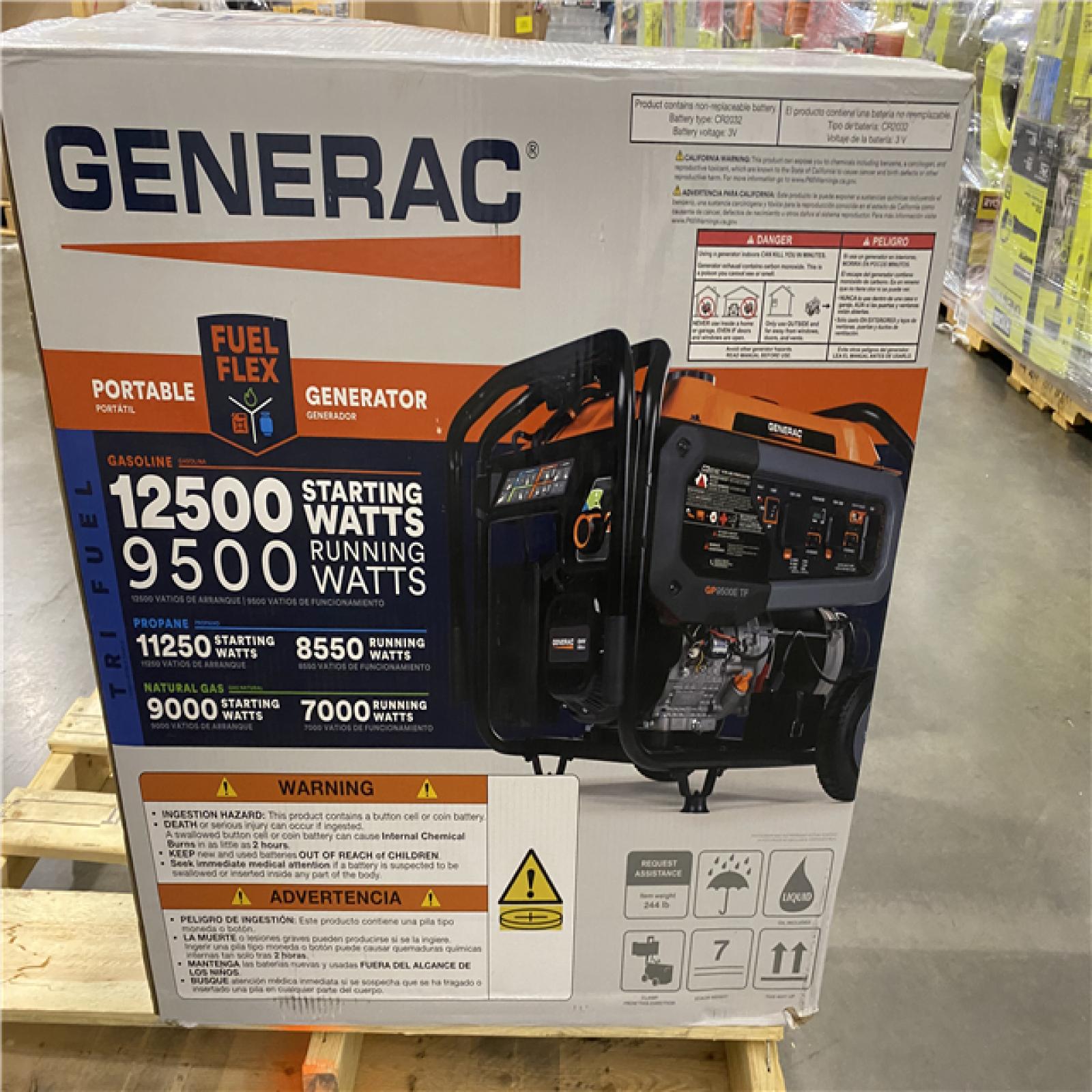 Dallas Location - As-Is Generac 12 500/9500-Watt Electric Start Tri Fuel Portable Generator