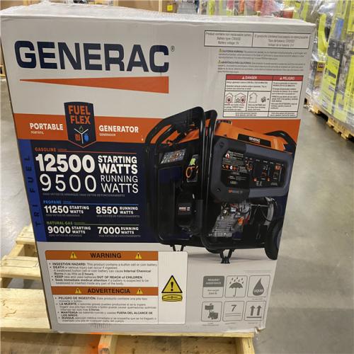 Dallas Location - As-Is Generac 12 500/9500-Watt Electric Start Tri Fuel Portable Generator