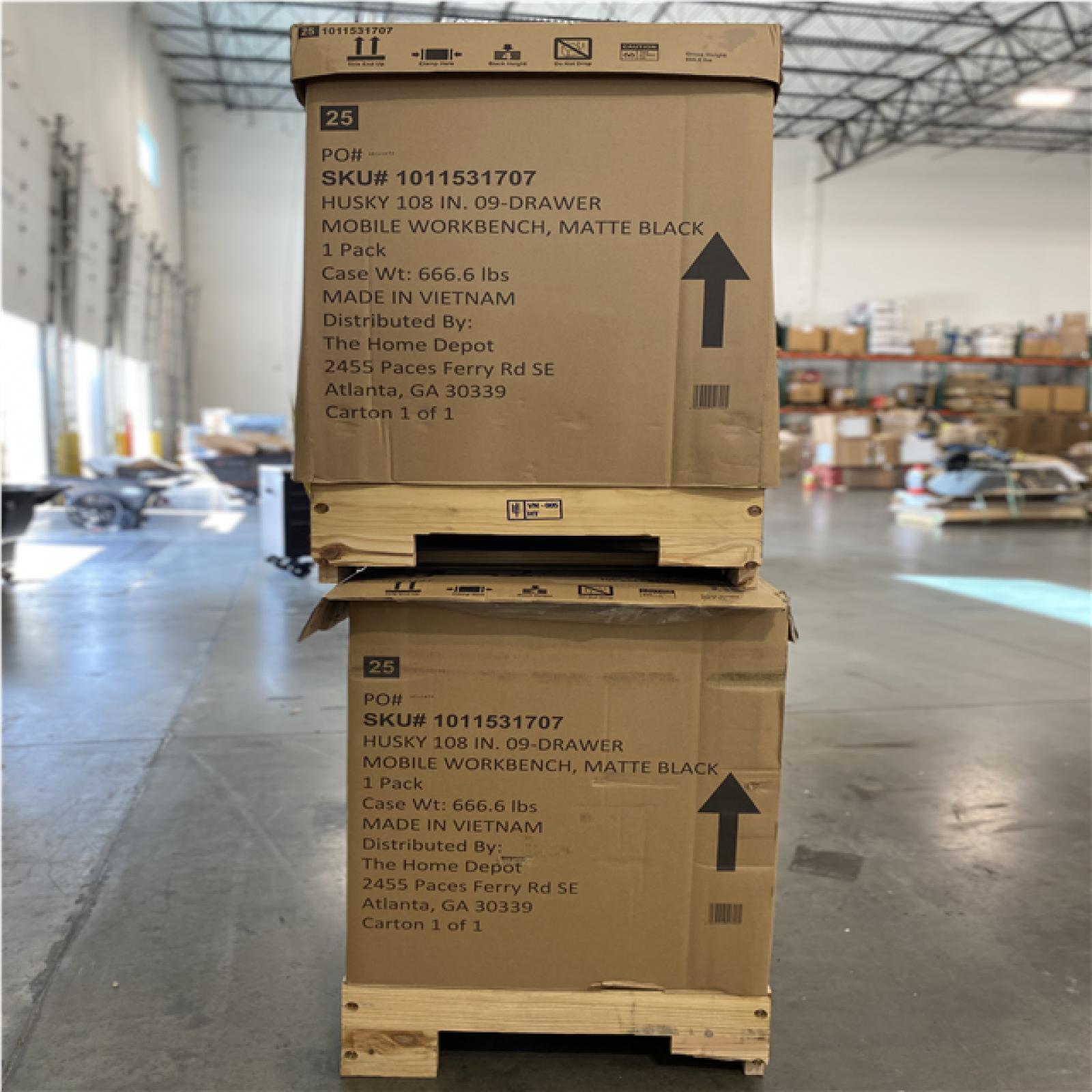 DALLAS LOCATION - AS-IS HUSKY 108 in. W x 24 in. D 9-Drawer Heavy-Duty Mobile Workbench with Stainless Steel Top/Matte Black (2 UNITS)