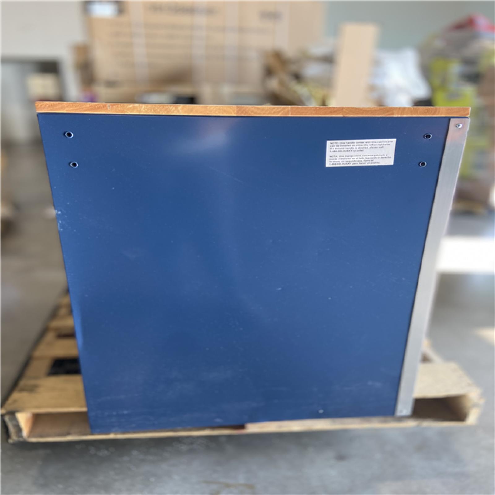DALLAS LOCATION - Husky 52 in. W x 25 in. D 10-Drawer Mobile Workbench Tool Chest with Solid Wood Work Top in Gloss Blue