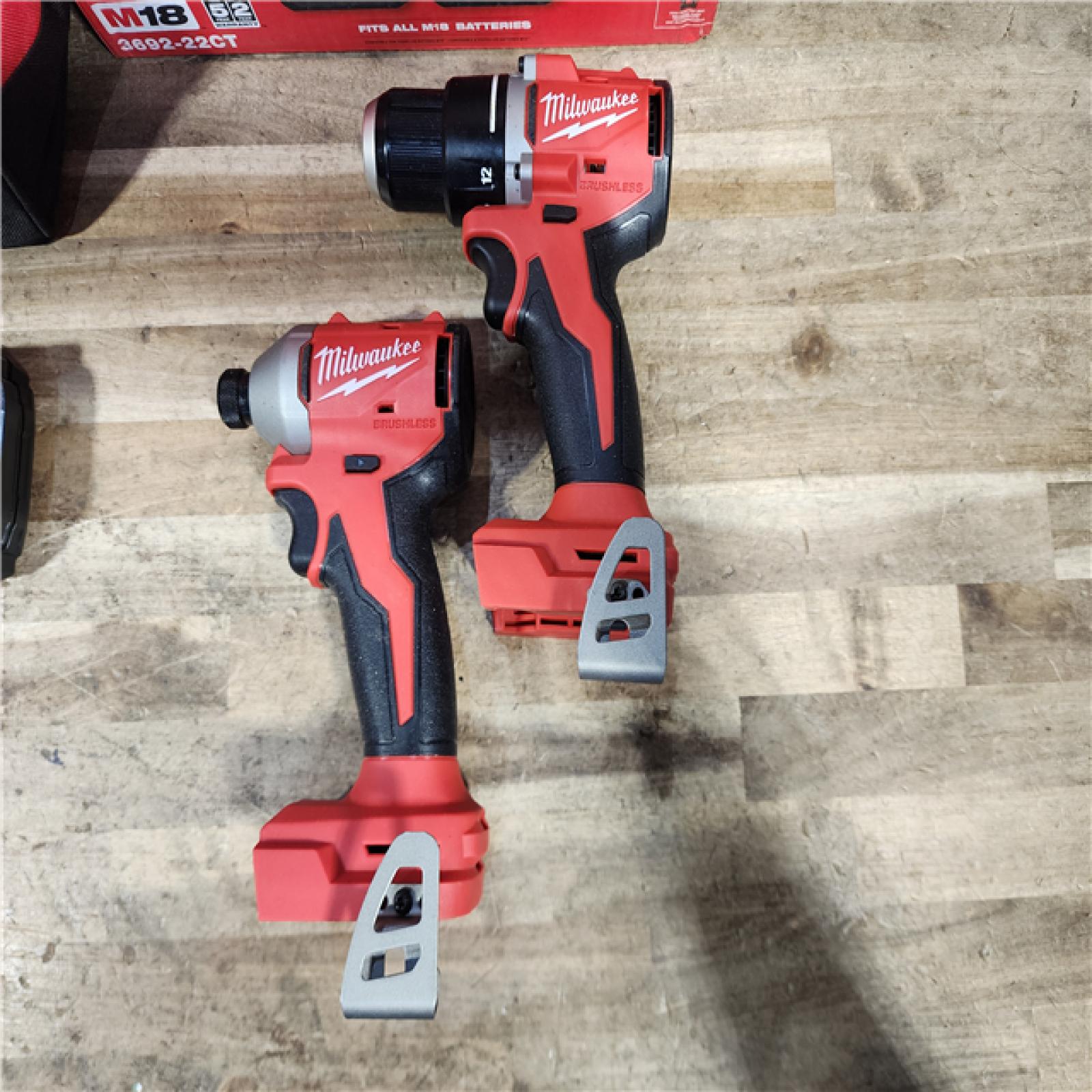 HOUSTON LOCATION - AS-IS Milwaukee M18 18V Lithium-Ion Brushless Cordless Compact Drill/Impact Combo Kit (2-Tool) W/(2) 2.0 Ah Batteries  Charger & Bag