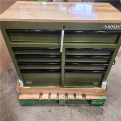 Phoenix Husky 46 in. W x 18.1 in. D 9-Drawer Army Green Mobile Workbench Cabinet with Solid Wood Top