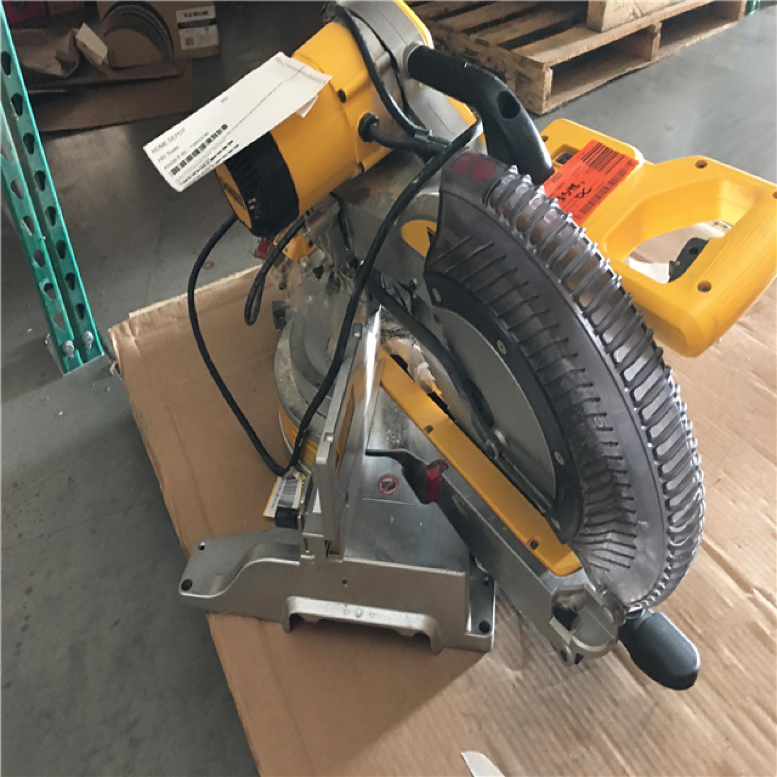 AS-IS DEWALT 15 Amp Corded 12 in. Double Bevel Sliding Compound Miter Saw with XPS Technology, Blade Wrench and Material Clamp