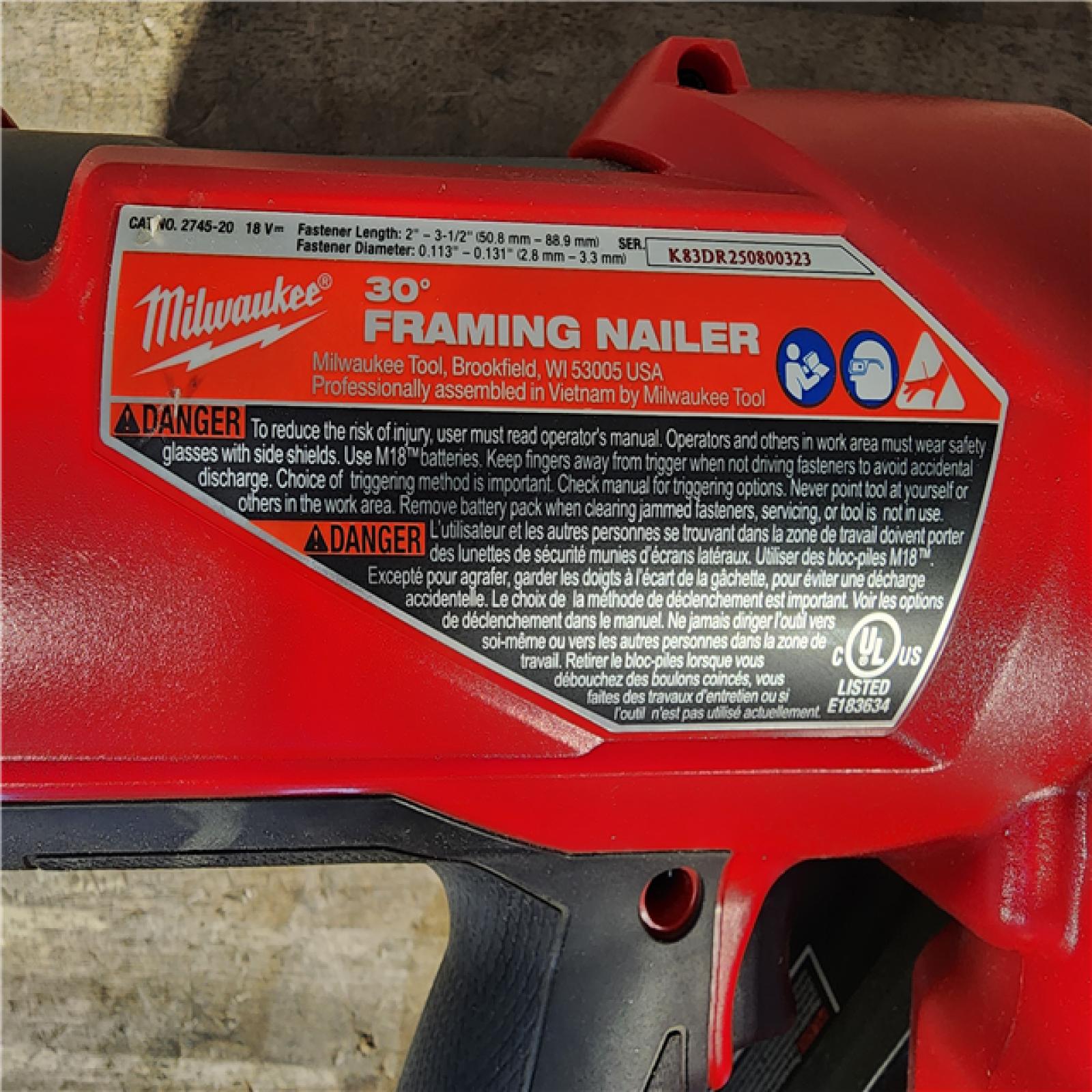 HOUSTON LOCATION - AS-IS (APPEARS LIKE NEW) Milwaukee M18 FUEL 30 Degree Framing Nailer (TOOL ONLY)