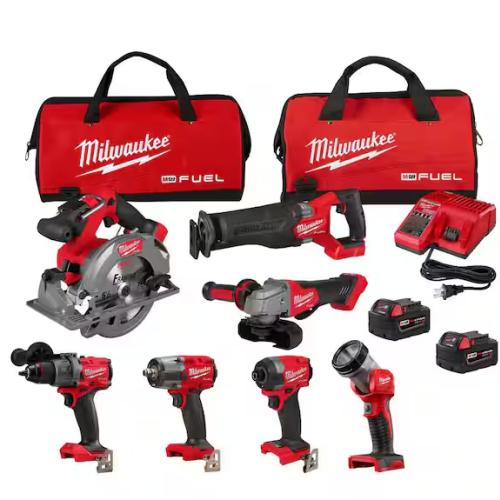 NEW! - Milwaukee M18 FUEL 18V Lithium-Ion Brushless Cordless Combo Kit with Two 5.0 Ah Batteries  1 Charger  2 Tool Bags (7-Tool)