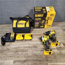 HOUSTON LOCATION - AS-IS Dewalt DCK225D2 20V MAX ATOMIC Brushless Compact Lithium-Ion 1/2 in. Cordless Drill Driver and 1/4 in. Impact Driver Combo Kit with 2 Batteries 2 Ah