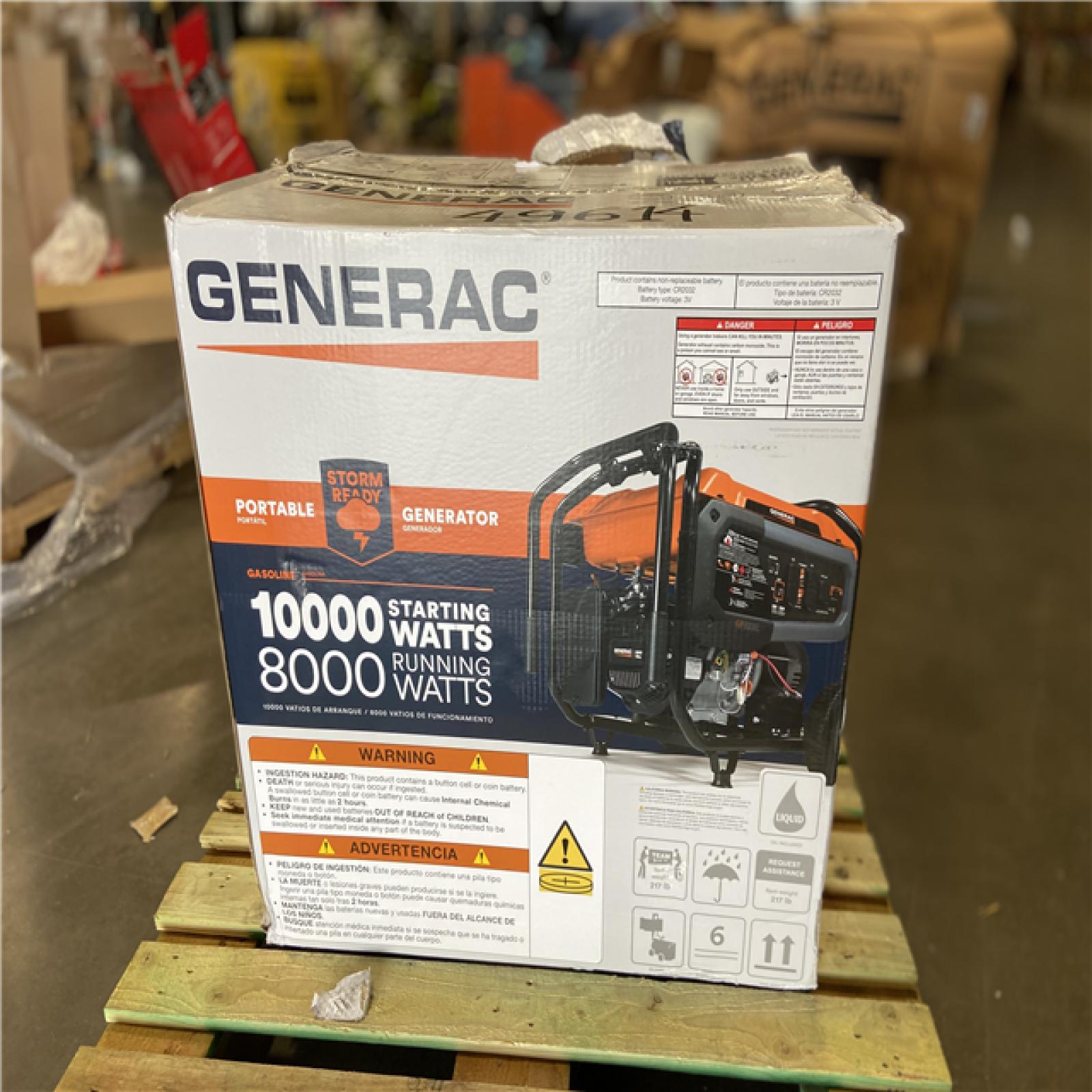 DALLAS LOCATION - Generac 10000 / 8000-Watt Electric Start Gasoline Powered Portable Generator w/ COSense and 3 ft. Adapter Cord Included-GP8000E