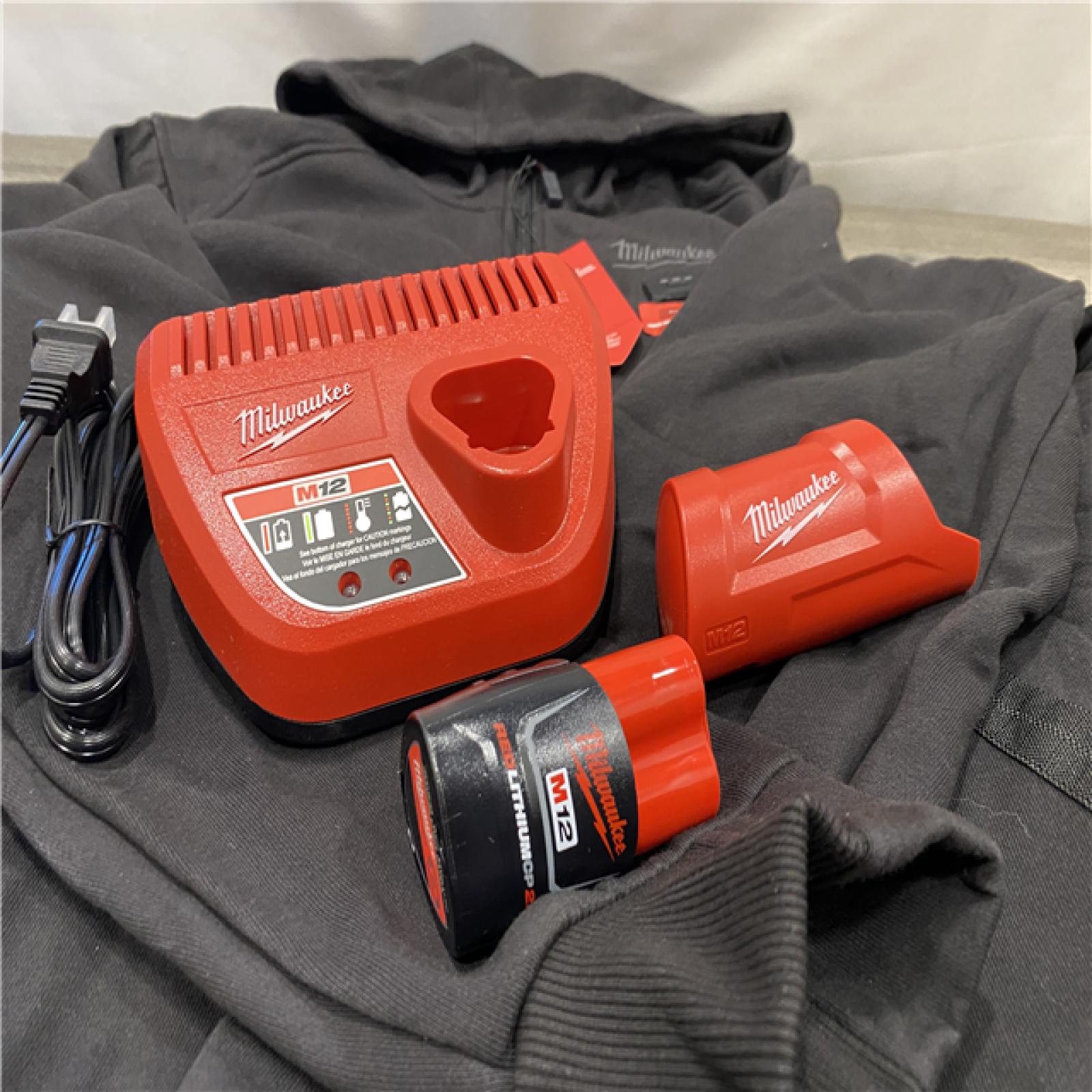 AS-IS Milwaukee Men's Large 12-Volt Lithium-Ion Cordless Black Heated Jacket Hoodie Kit