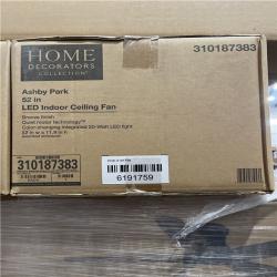 DALLAS LOCATION- NEW!- HOME DECORATORS COLLECTION ASHBY PARK 52 IN. LED CEILING FAN PALLET (15 UNITS)