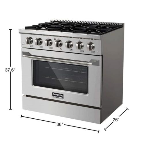 Phoenix NEW JANSKA 36 in. 5.2 cu. ft. Gas Range with 6-Burners  Convection Oven  Griddle in Stainless Steel with 2 Sets of Knobs