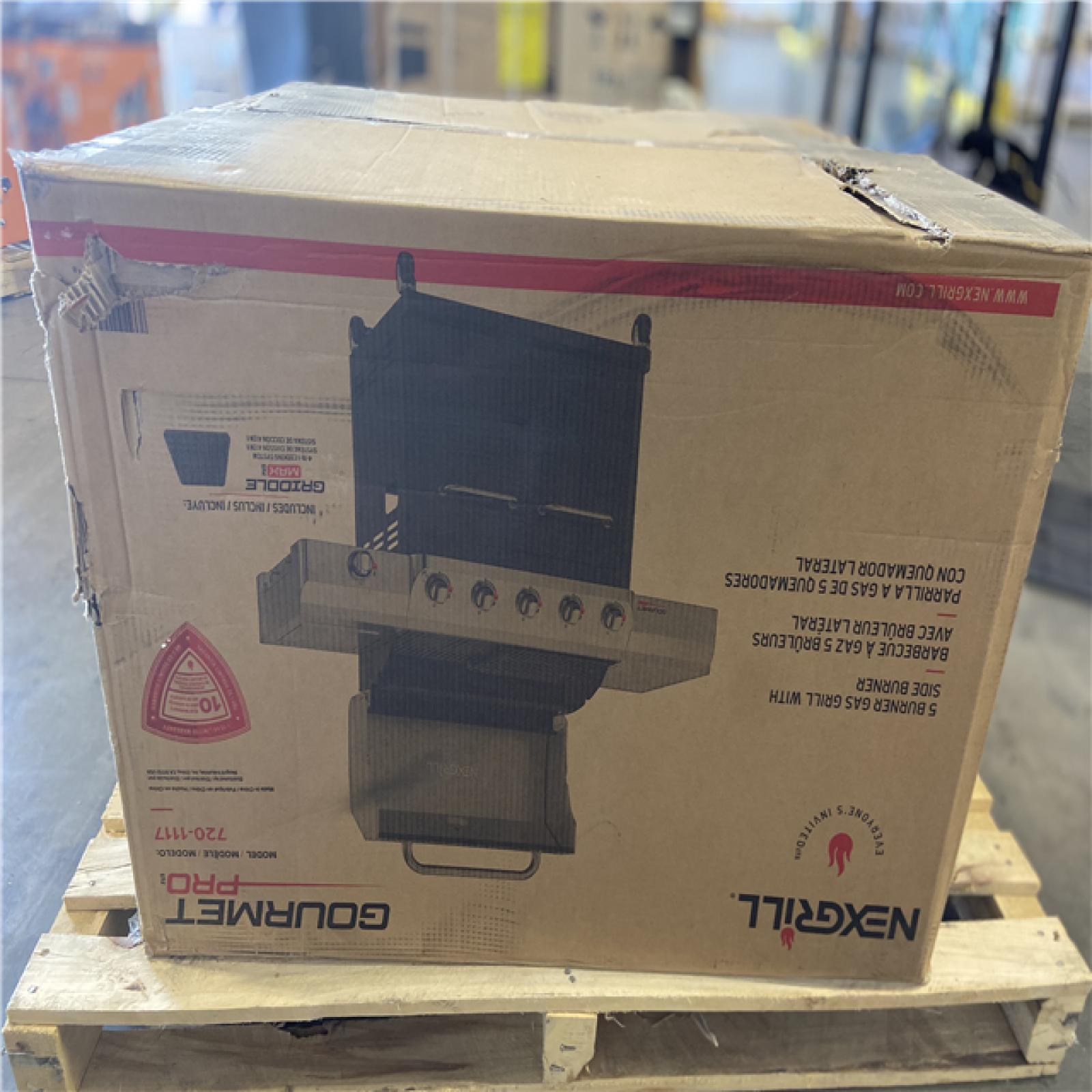 DALLAS LOCATION - Nexgrill Gourmet Pro 5-Burner Propane Gas Grill with Side Burner and Griddle Max Insert in Black