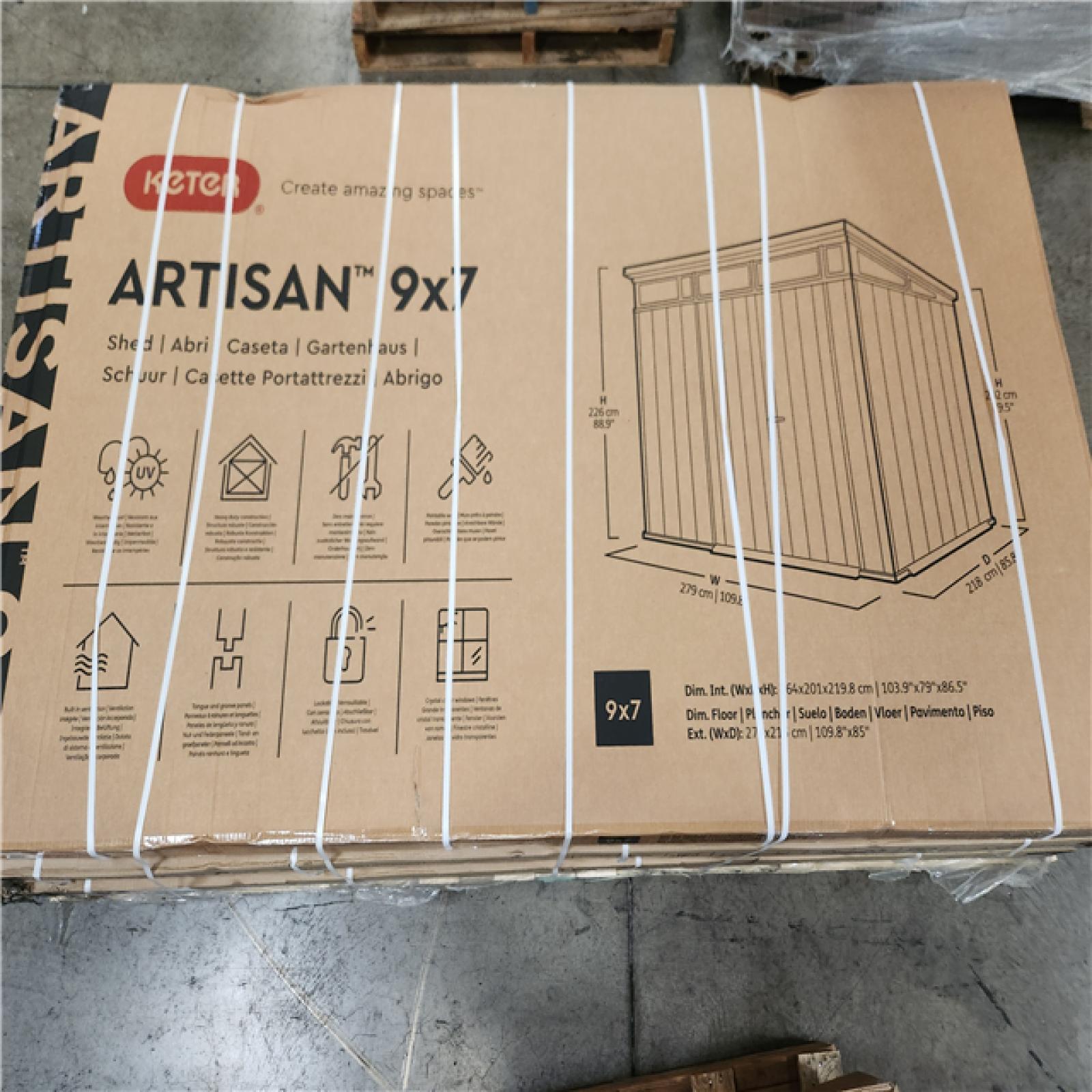 Phoenix Location NEW Keter Artisan 9 ft. W x 7 ft. D Grey Large Modern Durable Resin Plastic Storage Shed with Double Doors (64.9 sq. ft.)