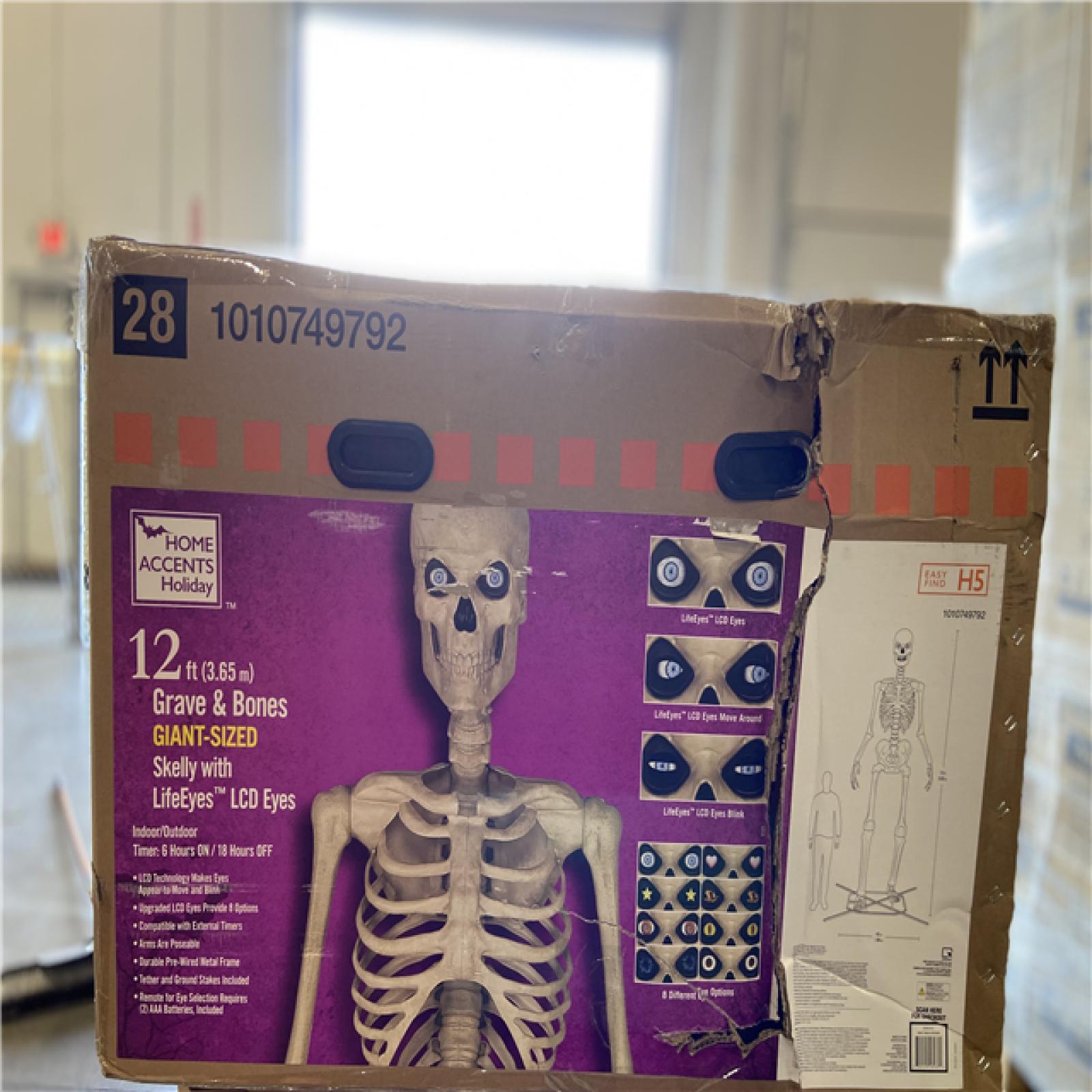 DALLAS LOCATION - Home Accents Holiday 12 ft. Grave & Bones Giant-Sized Skelly with LifeEyes™ LCD Eyes