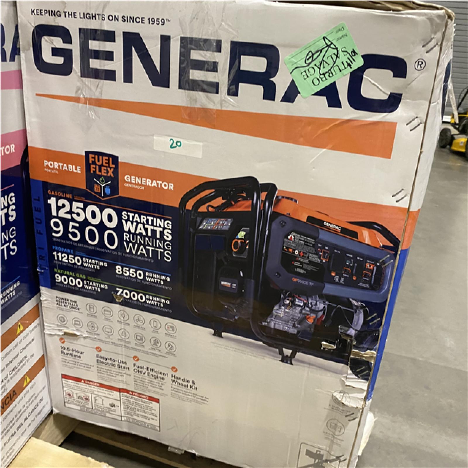Dallas Location - As-Is Generac 12 500/9500-Watt Electric Start Tri Fuel Portable Generator