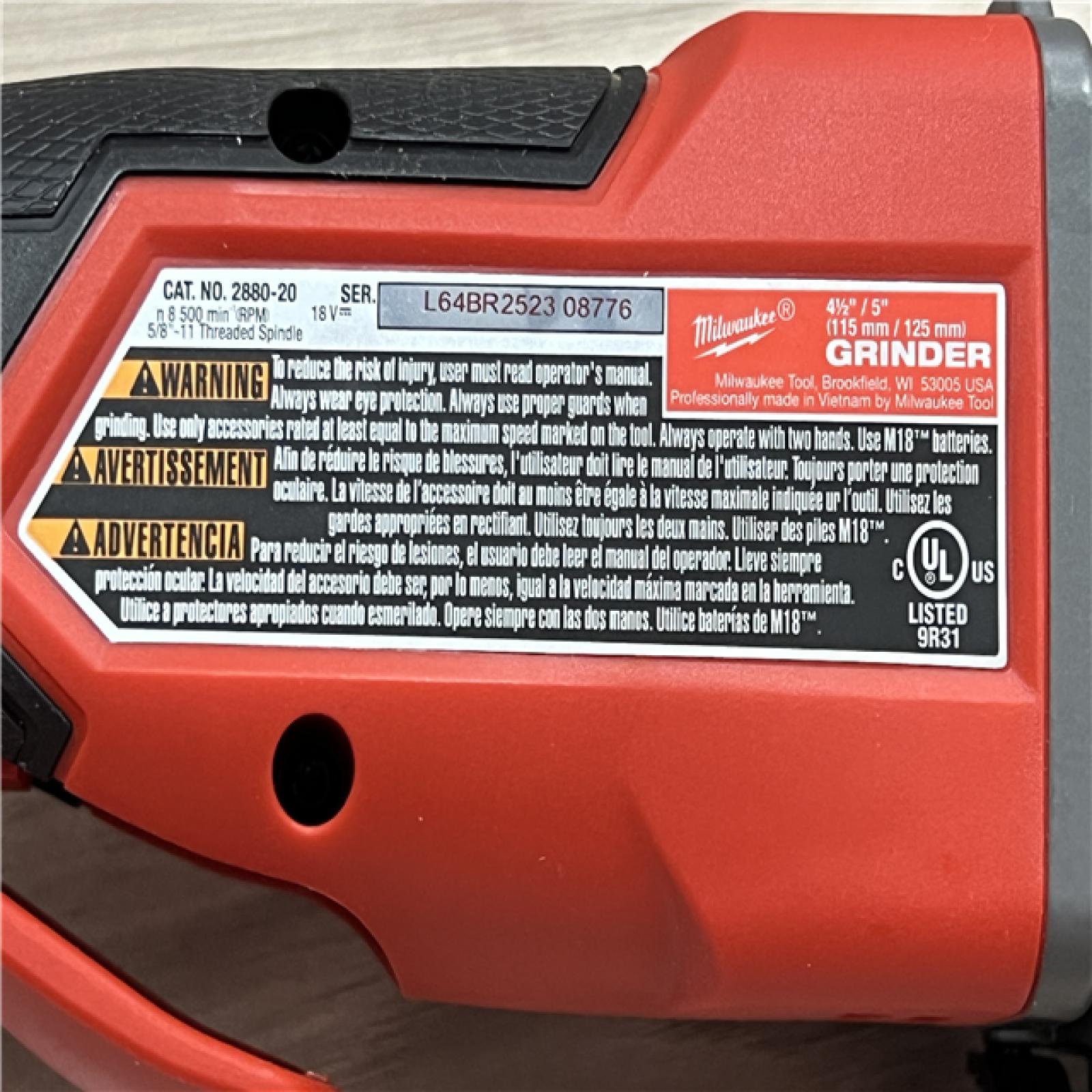 AS-IS Milwaukee  FUEL 18V Lithium-Ion Brushless Cordless 4-1/2 in./5 in. Grinder w/Paddle Switch (Tool-Only)