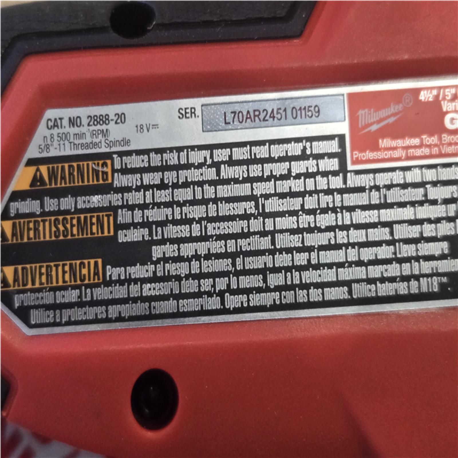 AS-IS Milwaukee FUEL 18V Lithium-Ion Brushless Cordless 4-1/2 in./5 in. Grinder with Variable Speed & Paddle Switch (Tool-Only)